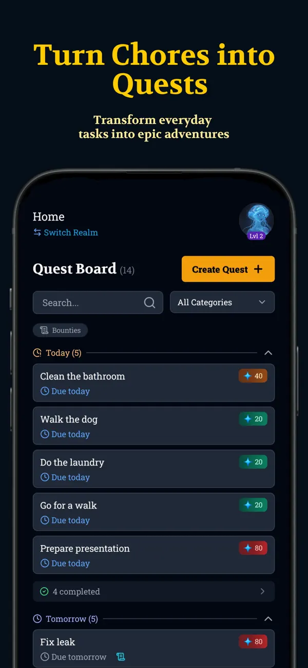 Chorebound Quest Board screen